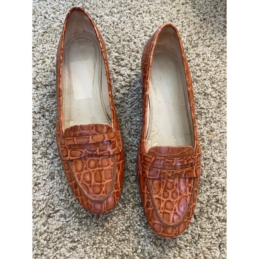 Vintage Talbots Brown Croc Embossed Leather Penny Loafers Made in Spain Size 7M